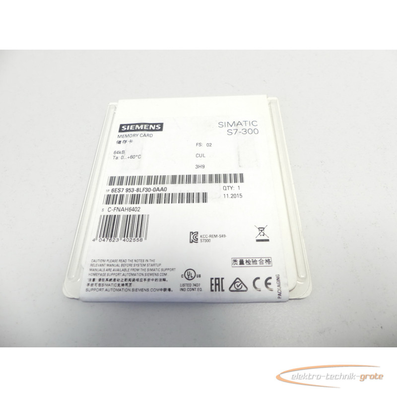  Siemens 6ES7953-8LF30-0AA0 Memory Card 64kB SN: C-FNAH6402 -ungebr.- Bilder auf Industry-Pilot