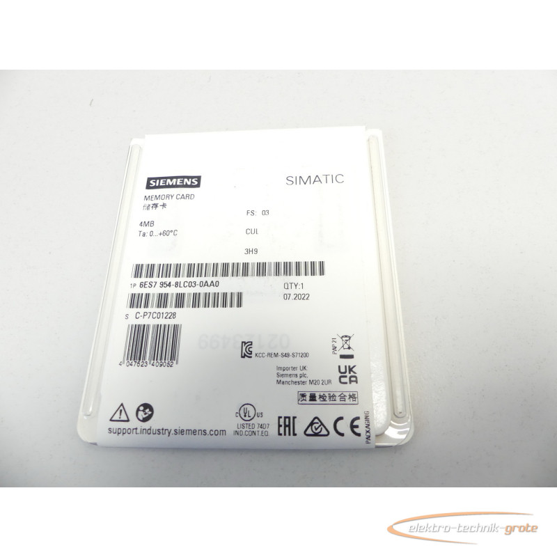  Siemens 6ES7954-8LC03-0AA0 Memory Card 4MB SN: C-P7C01228 -ungebr.- фото на Industry-Pilot