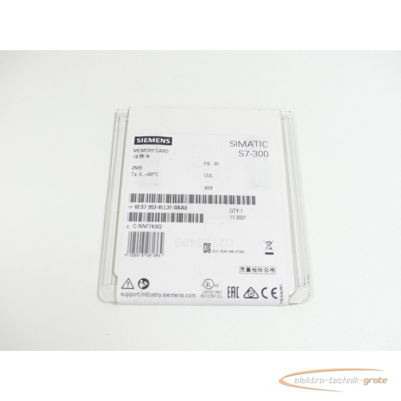  Siemens 6ES7953-8LL31-0AA0 Memory Card 2MB SN C-NNF74302 ungebraucht photo on Industry-Pilot