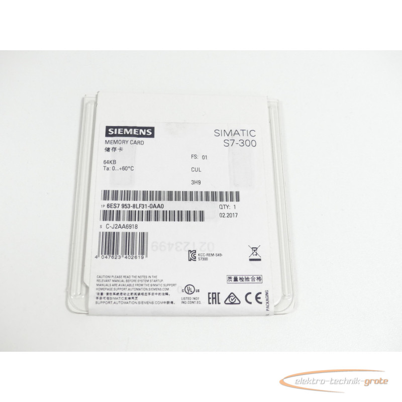  Siemens 6ES7953-8LF31-0AA0 Memory Card 64KB SN C-J2AA6918 ungebraucht Bilder auf Industry-Pilot