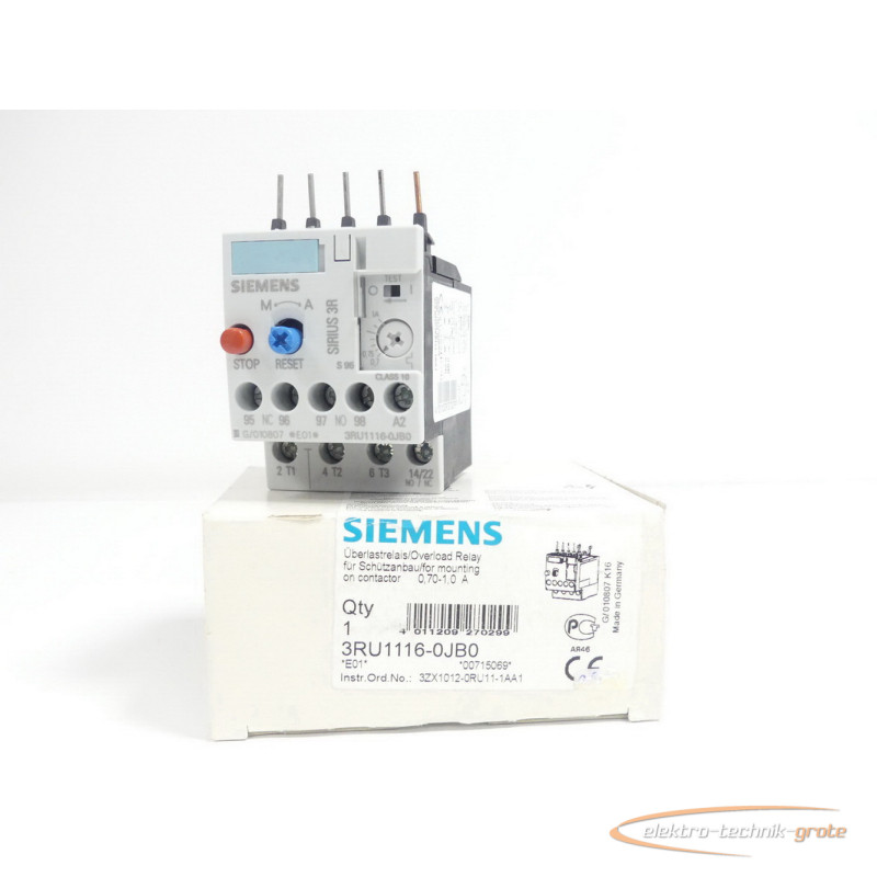  Siemens 3RU1116-0JB0 Überlastrelais 070-10 A E-Stand 01 00715069 ungebraucht photo on Industry-Pilot