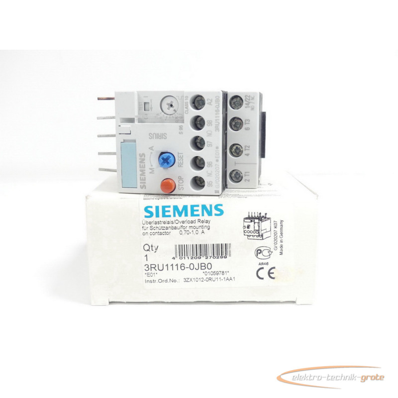  Siemens 3RU1116-0JB0 Überlastrelais 070-10 A E-Stand 01 01059781 ungebraucht photo on Industry-Pilot