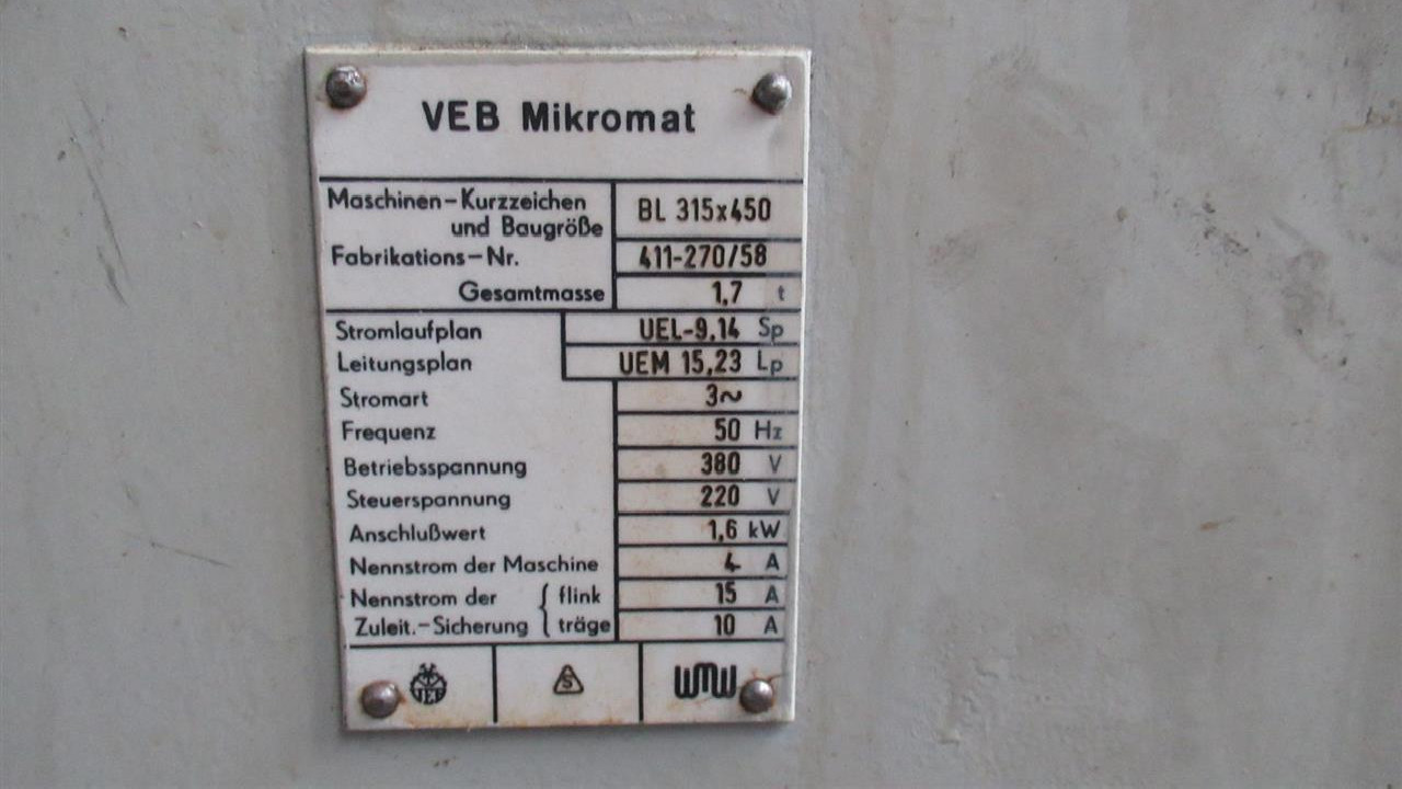 Milling Machine - Vertical WMW MIKROMAT BL 315x450 photo on Industry-Pilot