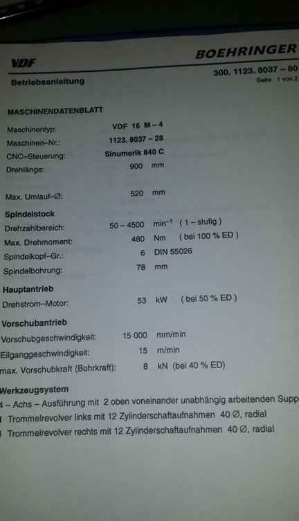 Cnc Turning Machine Vdf Boehringer Vdf 16m 4 Used Buy P