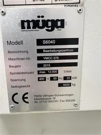 Bearbeitungszentrum - Vertikal M&Uuml;GA Werkzeugmaschinen GmbH S6040 guter Zustand